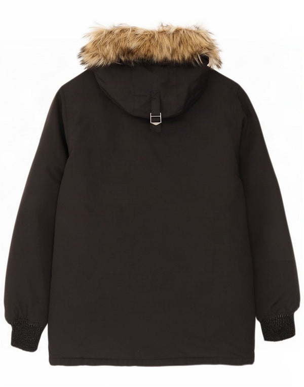 Superdry Mens Hooded Parka Jacket UK 36 Small Black Nylon