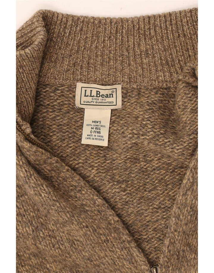 L.L.Bean Mens Full Zip Cardigan Sweater Medium Beige Flecked Lambswool