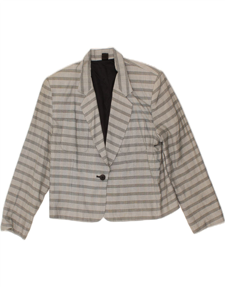 VINTAGE Womens 1 Button Blazer Jacket EU 40 Medium Grey Striped Silk Vintage Vintage and Second-Hand Vintage from Messina Hembry 
