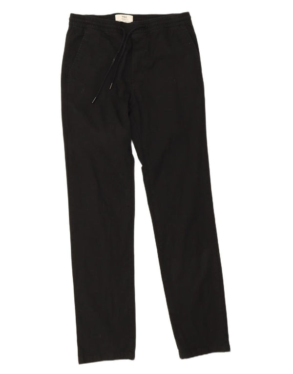 Marks & Spencer Pantalones casuales rectos para hombre pequeños W30 L32 algodón negro