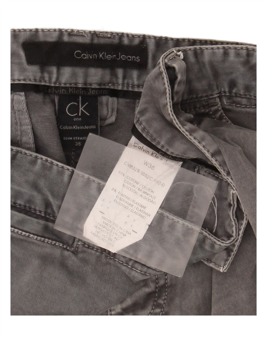 Calvin Klein Mens Slim Jeans W36 L32 Grey Cotton