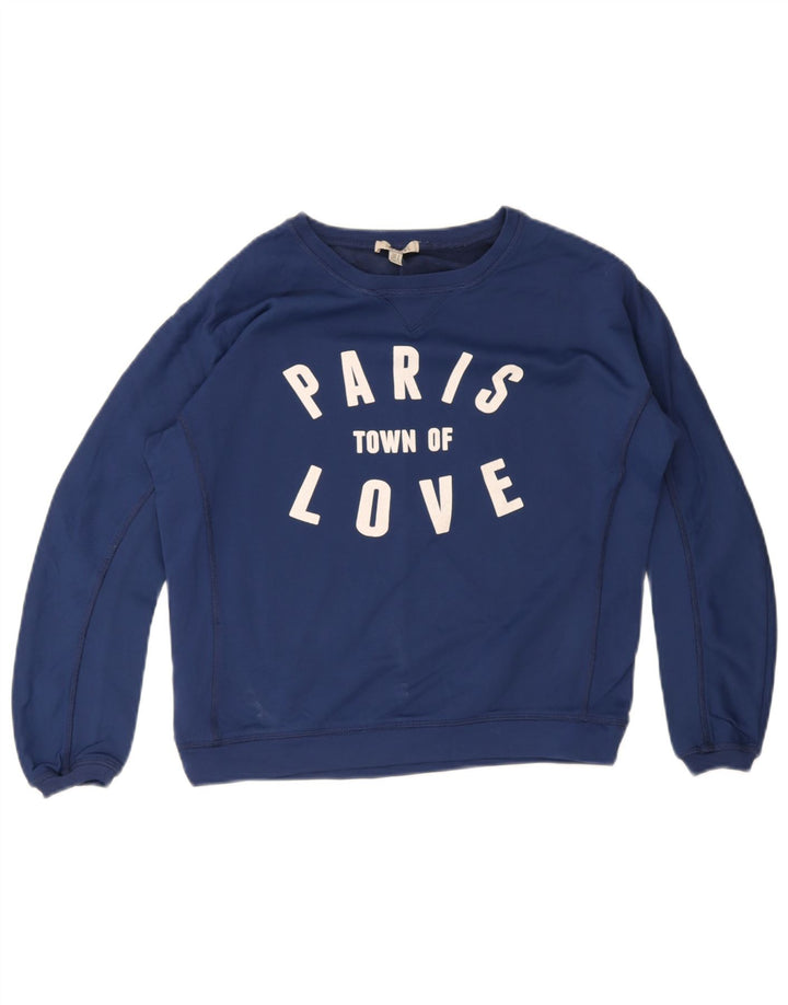Zara Womens Paris Graphic Oversized Sweatshirt Jumper UK 10 Small Blue