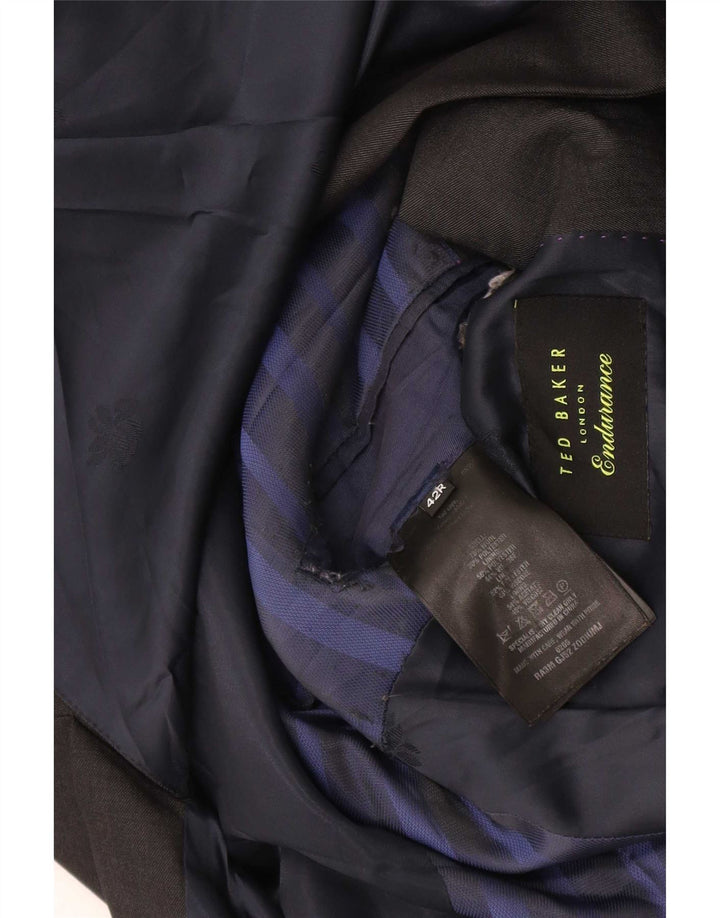 Jaqueta blazer masculina de 2 botões Ted Baker Reino Unido 42 XL lã cinza