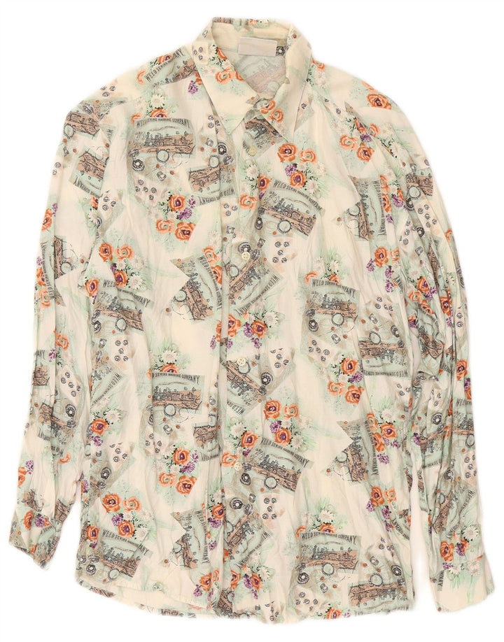 VINTAGE Mens Shirt Small Multicoloured Floral Viscose