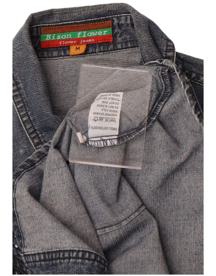 Vintage Womens Denim Shirt UK 14 Medium Grey Cotton