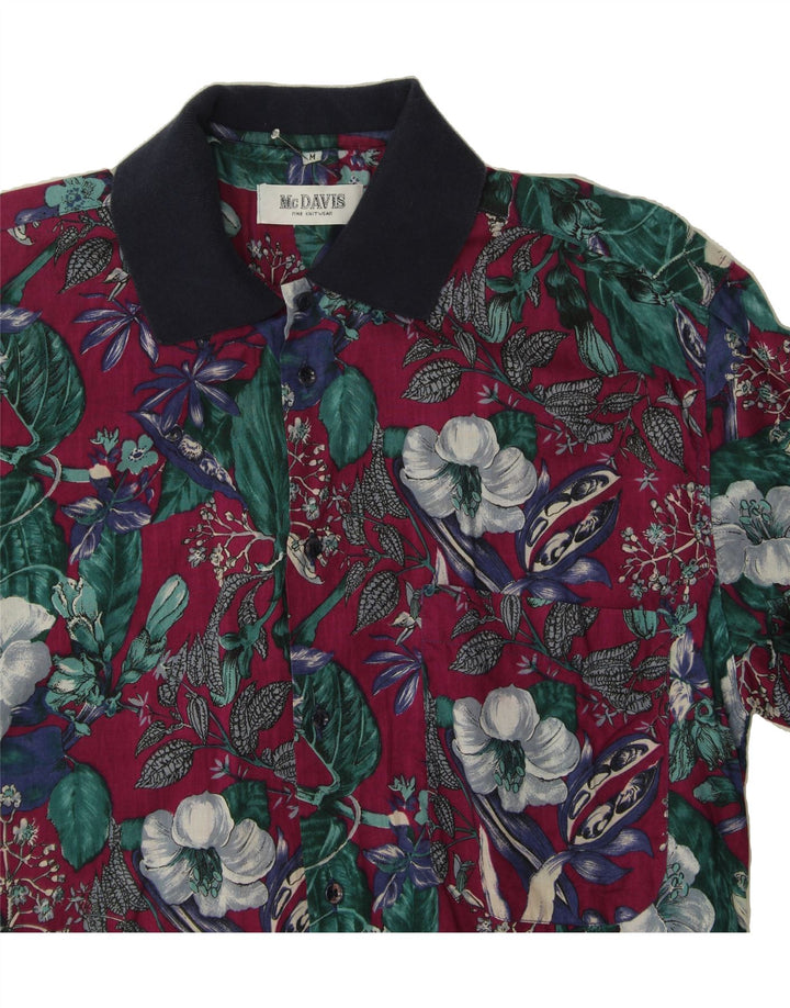 MCDAVIS Mens Short Sleeve Shirt Medium Burgundy Floral Viscose Vintage McDavis and Second-Hand McDavis from Messina Hembry 