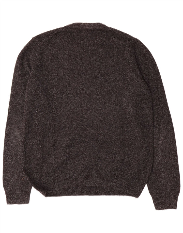 Trussardi Herren-Pullover mit Rundhalsausschnitt, groß, grau gesprenkelte Wolle
