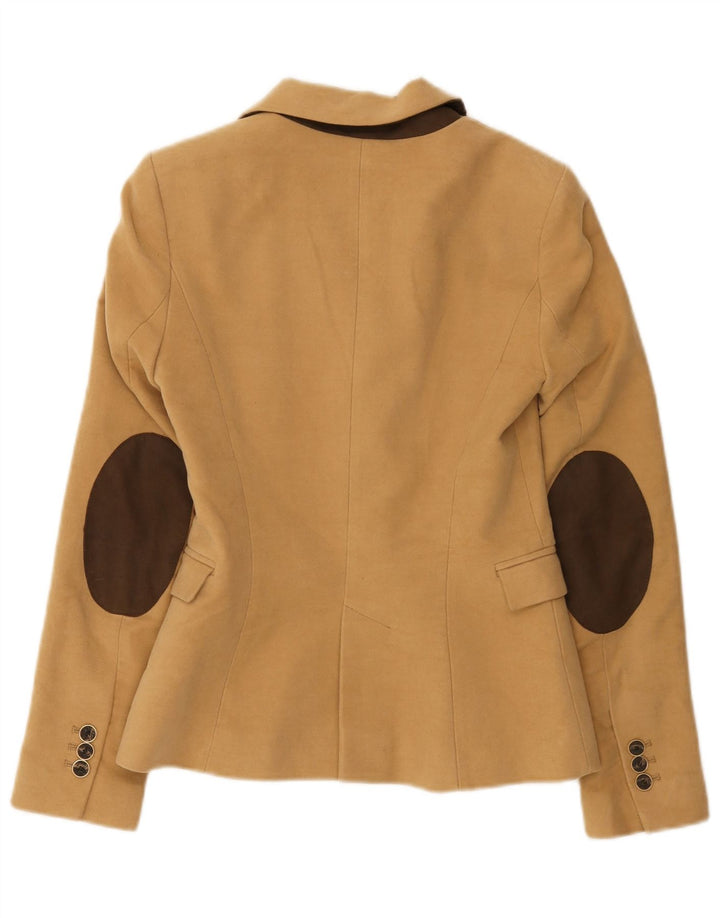 Zara Womens 1 Button Blazer Jacket UK 6 XS Brown Cotton