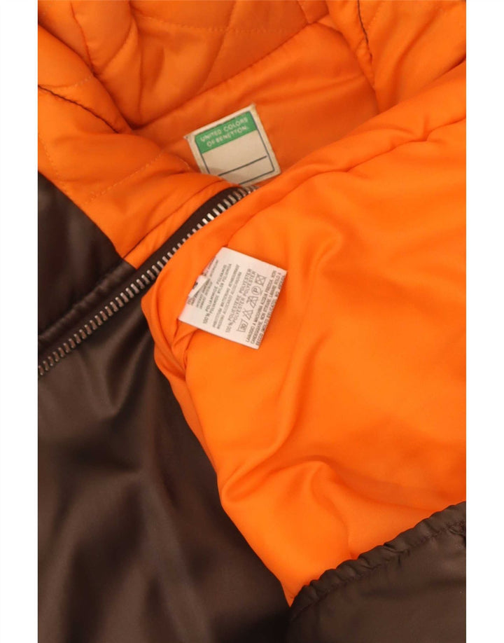 Benetton Womens Hooded Oversized Parka Jacket UK 10 Small Brown Polyamide