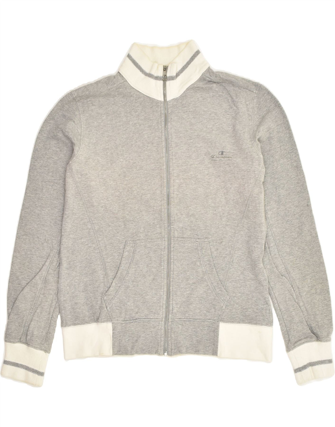 CHAMPION Womens Tracksuit Top Jacket UK 16 Large Grey Cotton | Vintage Champion | Thrift | Second-Hand Champion | Used Clothing | Messina Hembry 