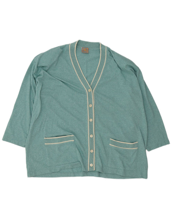 Vintage Damen Strickjacke Pullover IT 56 4XL Türkis gestreift Acryl