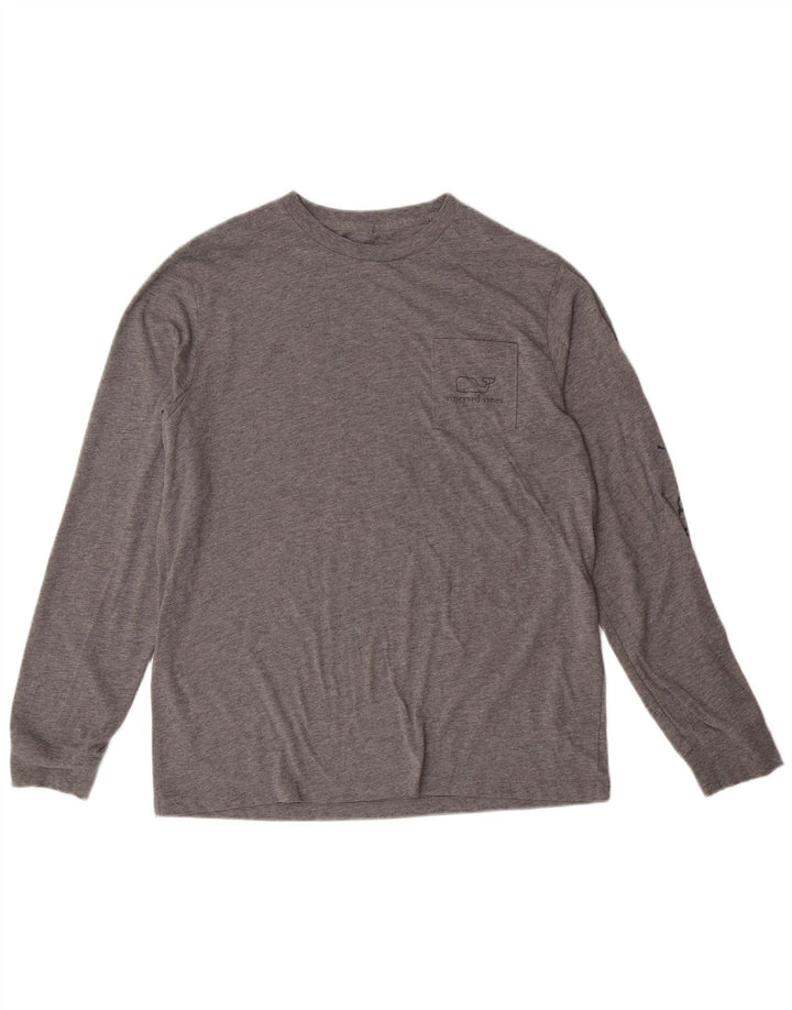 VINEYARD VINES Womens Graphic Top Long Sleeve UK 18 XL Grey Polyester