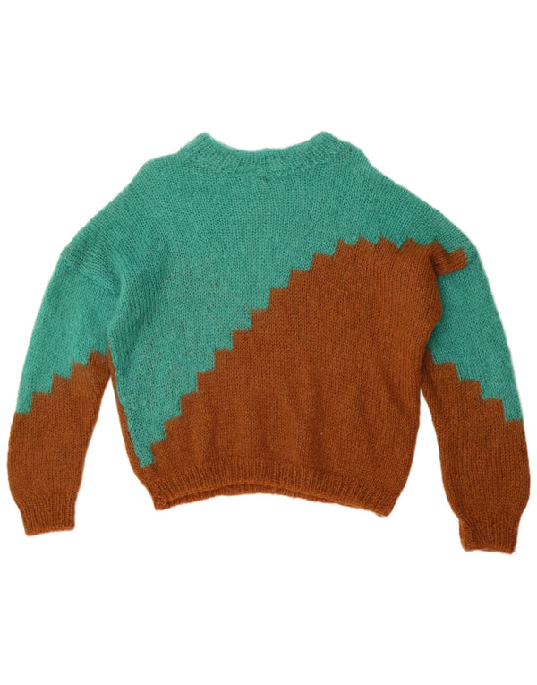 Vintage γυναικείο πουλόβερ με λαιμό σκάφος UK 14 Large Green Colourblock