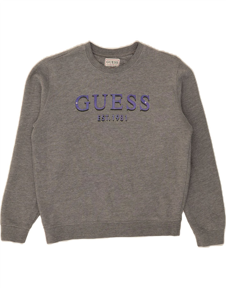 GUESS Womens Regular Fit Sweatshirt Jumper UK 12 Medium Grey Vintage Guess and Second-Hand Guess from Messina Hembry 