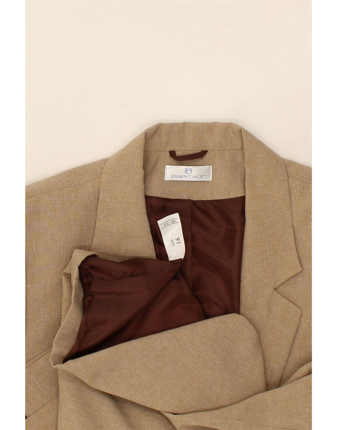 ESSENTIEL Womens Longline 1 Button Blazer Jacket UK 16 Large Beige Vintage Essentiel and Second-Hand Essentiel from Messina Hembry 