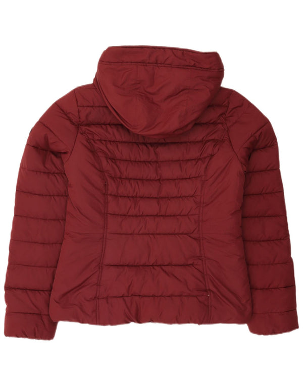 Hollister Womens Hooded Sherpa Padded Jacket UK 14 Medium Burgundy