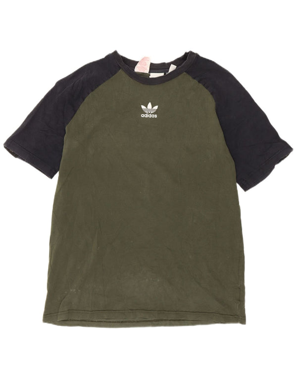 Adidas Boys T-Shirt Top 15-16 Years Green Colourblock Cotton