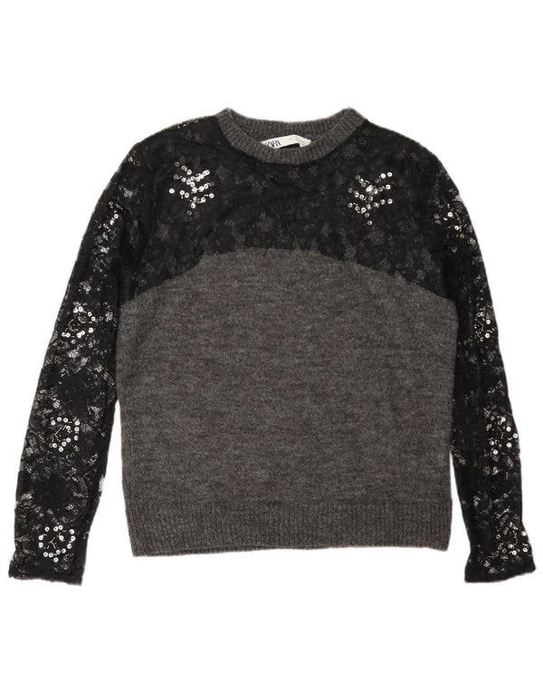 Zara Womens Crew Neck Jumper Sweater UK 10 Small Grey Colourblock