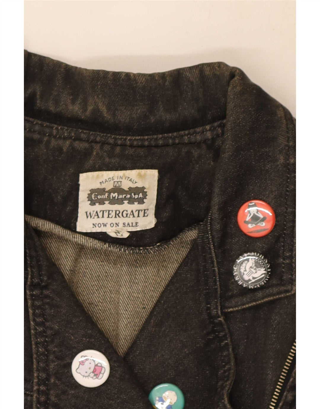 Vintage Womens Oversized Crop Denim Biker Jacket UK 14 Medium Black Cotton