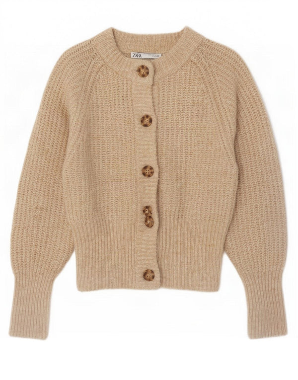 Zara Dame Cardigan Sweater UK 12 Medium Beige Polyester