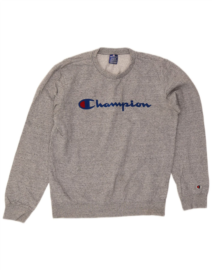 Felpa grafica da uomo Champion in cotone chiazzato grigio medio
