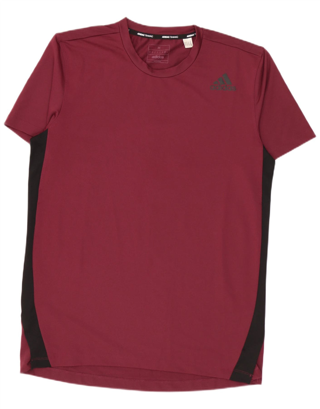 Adidas Mens T-Shirt Top Medium Burgundy Colourblock Polyester