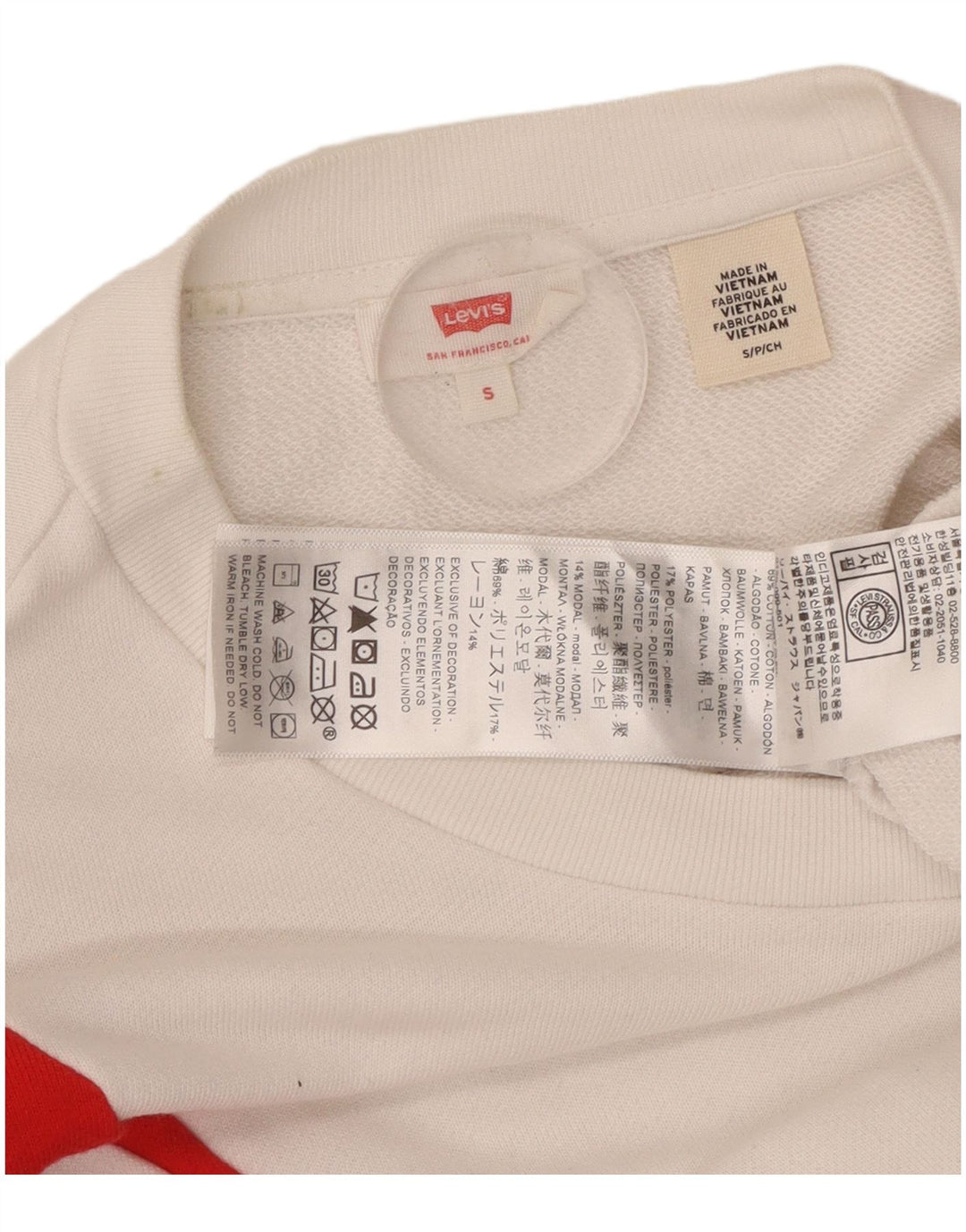LEVI'S Womens Crop Sweatshirt Jumper UK 10 Small White Colourblock