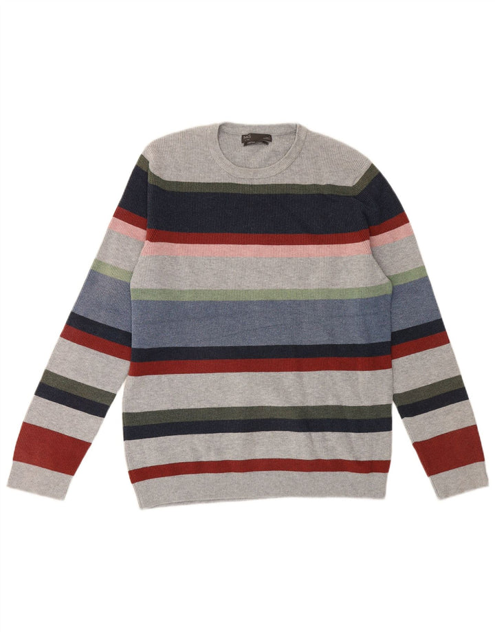Marks & Spencer Mens Crew Neck Jumper Sweater Large Multicoloured Striped