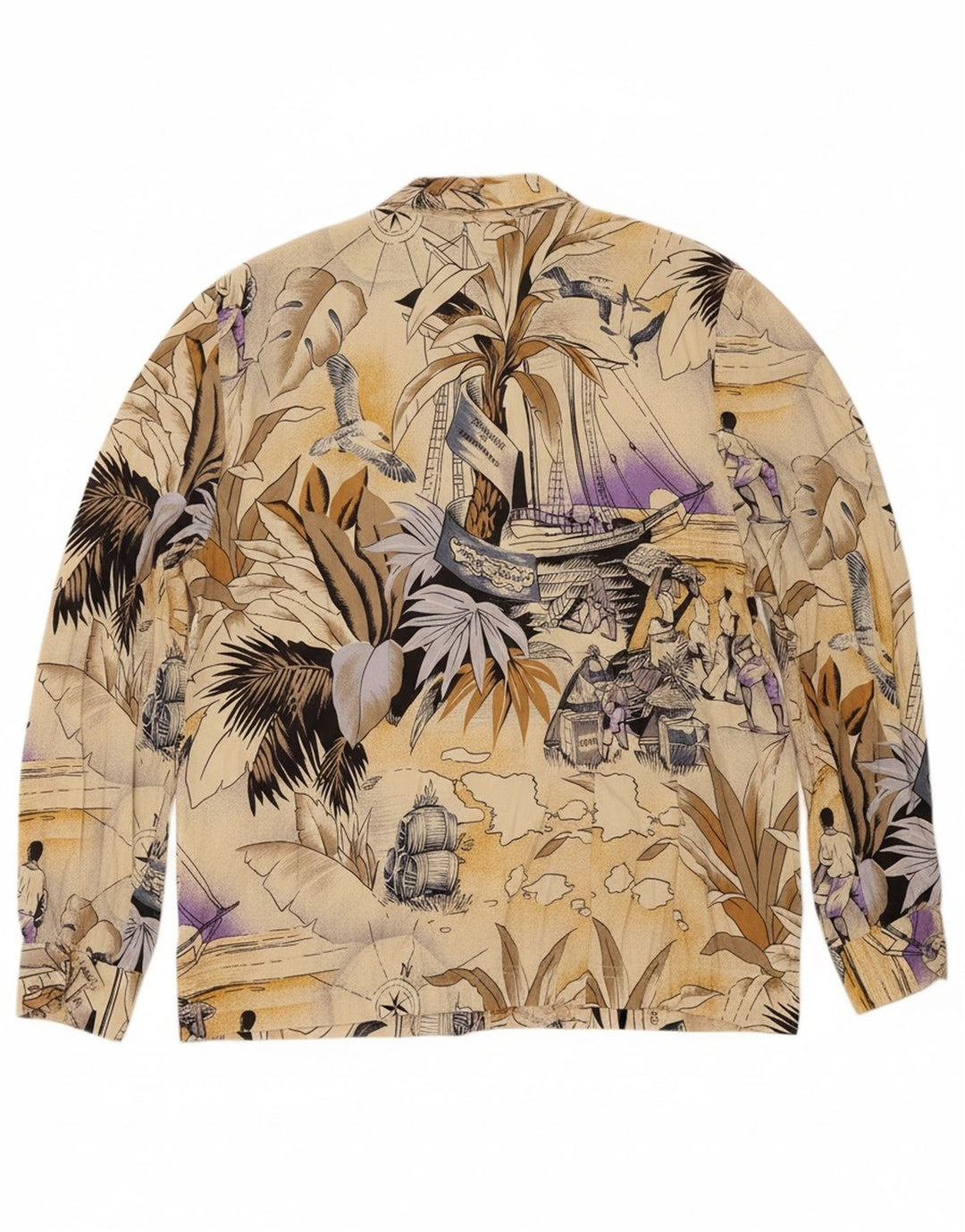 VINTAGE Womens Oversized Abstract Pattern Shirt Blouse EU 40 Medium Beige