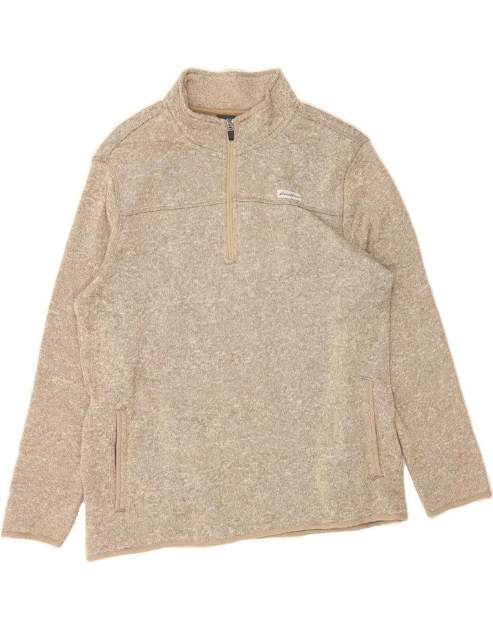 EDDIE BAUER Mens Zip Neck Sweatshirt Jumper XL Beige Flecked Polyester Vintage Eddie Bauer and Second-Hand Eddie Bauer from Messina Hembry 