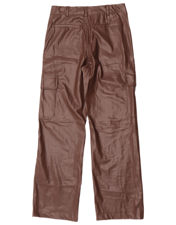 Zara Damen Cargo-Hose aus Kunstleder, Größe S, W26, L31, Braun