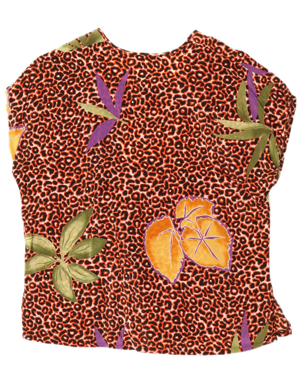 Pura Seta Blusa extragrande para mujer UK 10 Small Brown Floral Silk