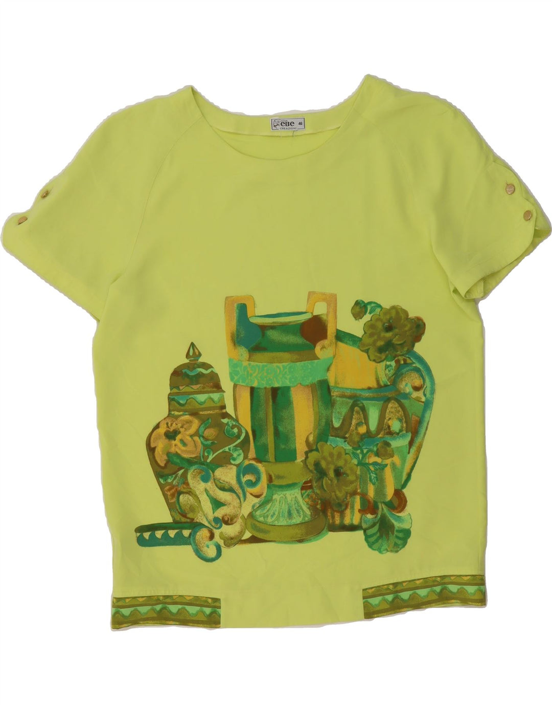 VINTAGE Womens Graphic Blouse Top IT 46 Large Yellow Polyester Vintage Vintage and Second-Hand Vintage from Messina Hembry 