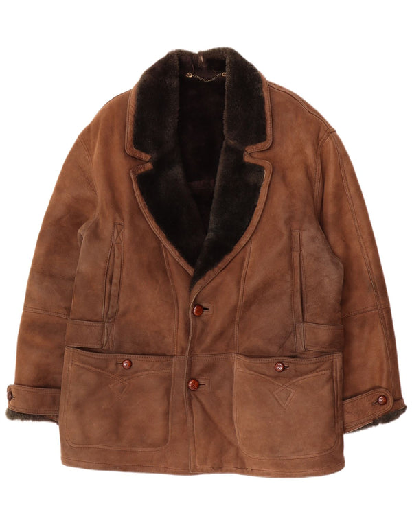 Giamax Mens Shearling Jacket IT 54 2XL Brown Shearling