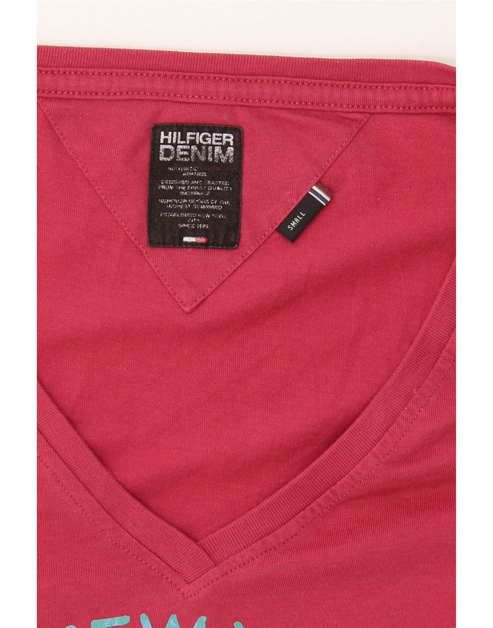 TOMMY HILFIGER Womens Graphic Top Long Sleeve UK 10 Small Pink Polyester Vintage Tommy Hilfiger and Second-Hand Tommy Hilfiger from Messina Hembry 
