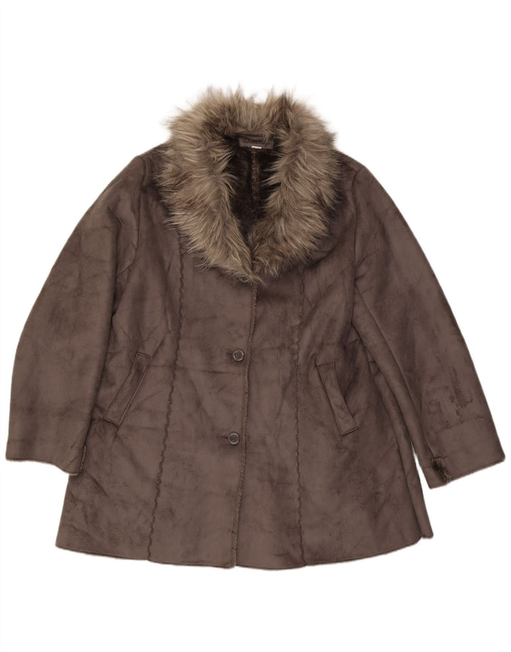 VINTAGE Womens Sherpa Overcoat US 16/18 XL Grey Polyester