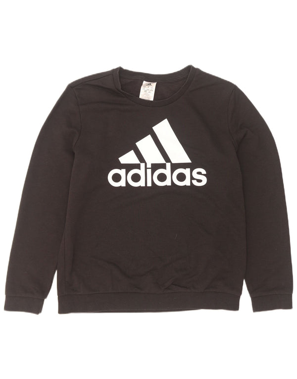 Adidas Womens Graphic Sweatshirt Jumper UK 12/14 Medium Black Cotton