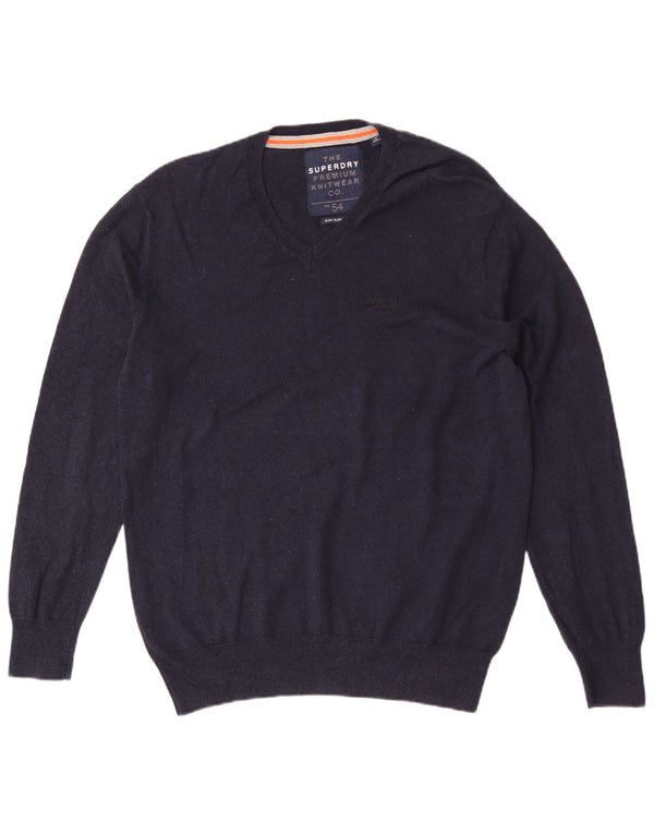 Maglione da uomo con scollo a V Superdry XL in cotone blu navy