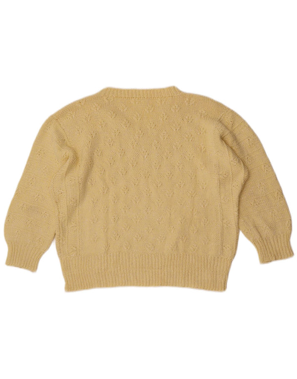 Vintage Womens 3/4 Sleeve V-Neck Jumper Sweater UK 16 Large Yellow