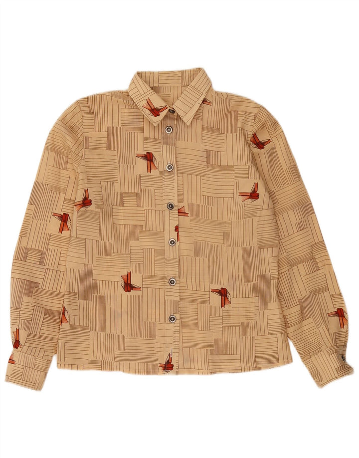 Vintage Womens Shirt UK 12 Medium Beige Geometric