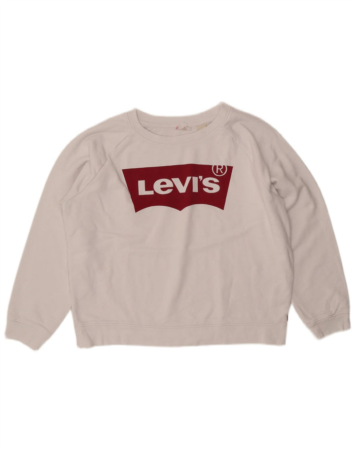 LEVI'S Dame Oversized grafisk sweatshirt Jumper UK 16 Stor hvid bomuld