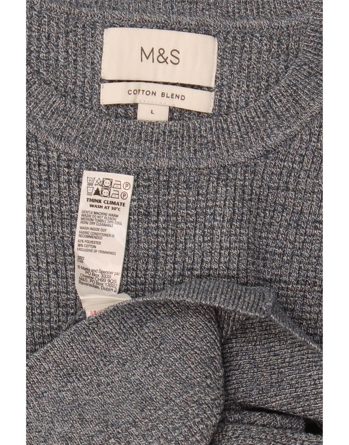 Marks & Spencer Herre sweater med rund hals, stor grå flækket polyester