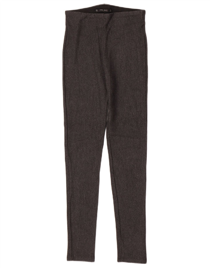 Zara Womens Leggings UK 8 Small Grey Herringbone Viscose