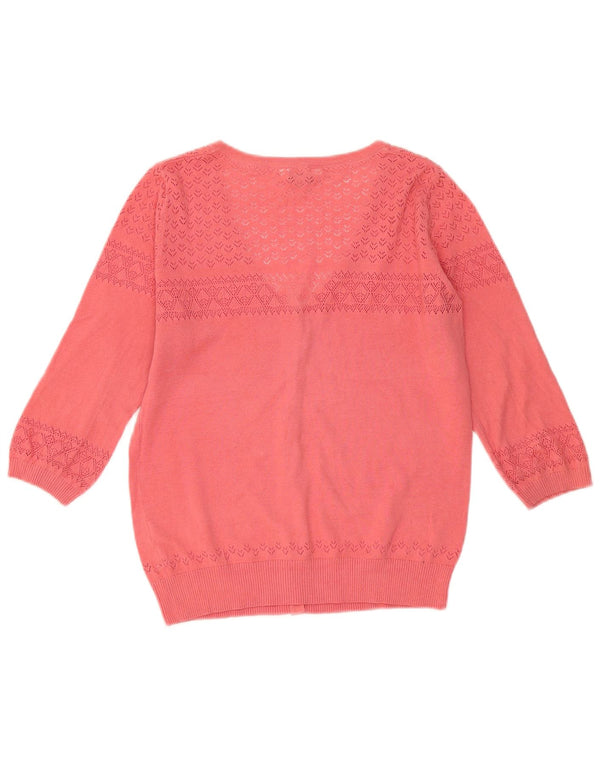 Fat Face Womens 3/4 Sleeve Cardigan Sweater UK 14 Medium Pink Cotton