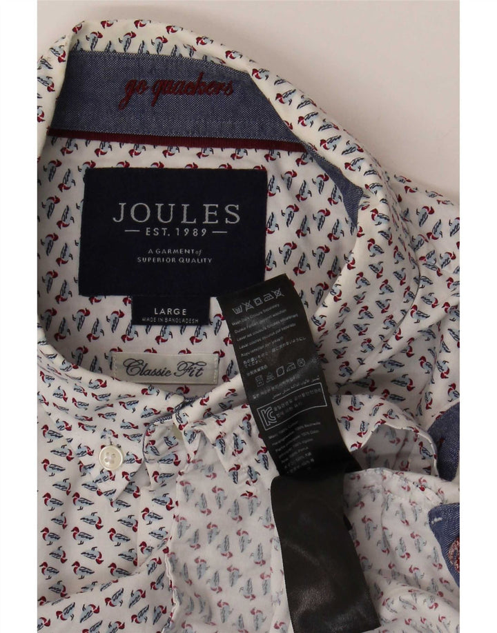 Joules Mens Abstract Pattern Classic Fit Shirt Large White Cotton