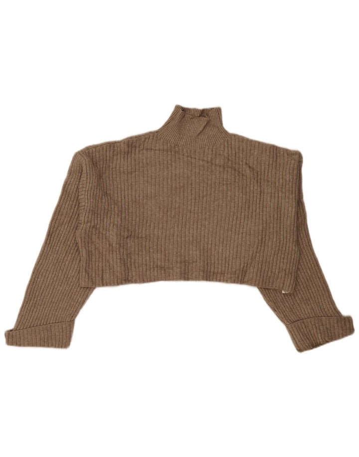 Zara Womens Crop Oversized Turtle Neck Jumper Sweater UK 14 Medium Beige