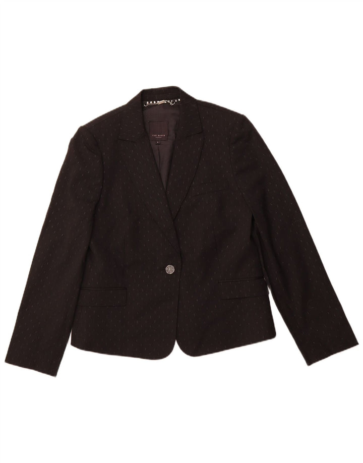 TED BAKER Dame 1-knaps blazerjakke str. 4 Stor sort plettet