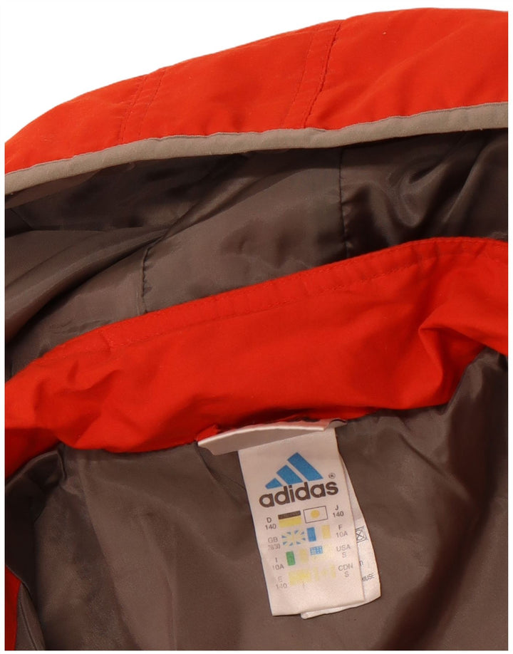ADIDAS Boys Hooded Windbreaker Jacket 9-10 Years Orange Polyester