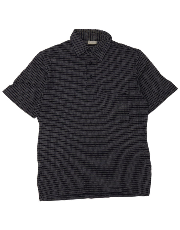 Vintage Mens Polo Shirt IT 48 Medium Navy Blue Striped Cotton