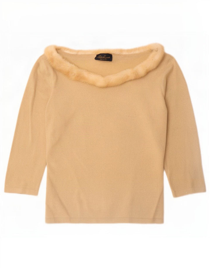 Luisa Spagnoli Top da donna manica 3/4 UK 12 Beige medio Lana